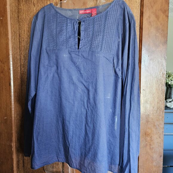 Gloria Vanderbilt Women’s L Navy Blue 100% Cotton Long-Sleeve Lightweight Tunic - Picture 5 of 6